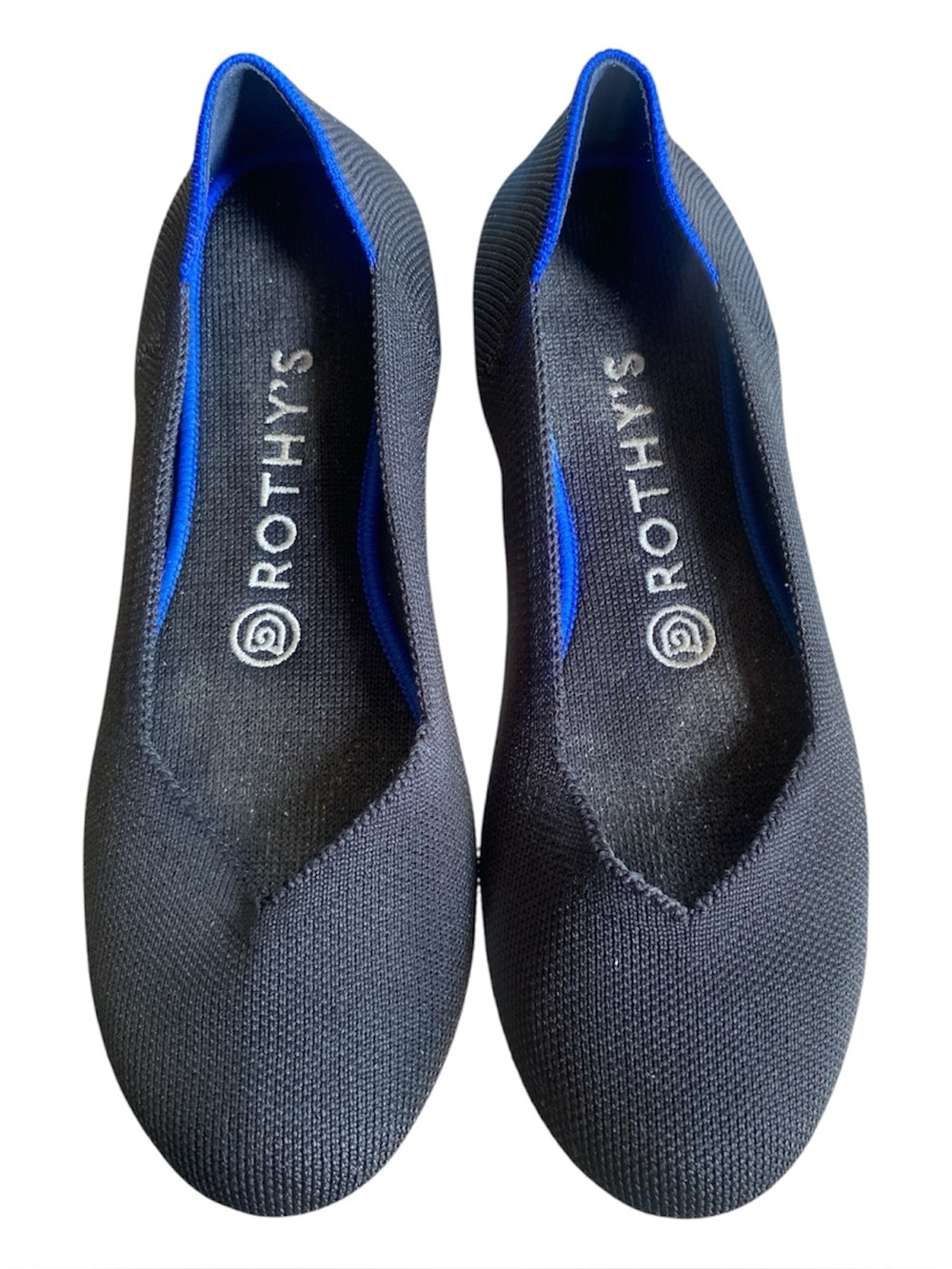Rothy’s Black Knit Pointed Toe Flats Women’s Size 7 Blue Trim Washable